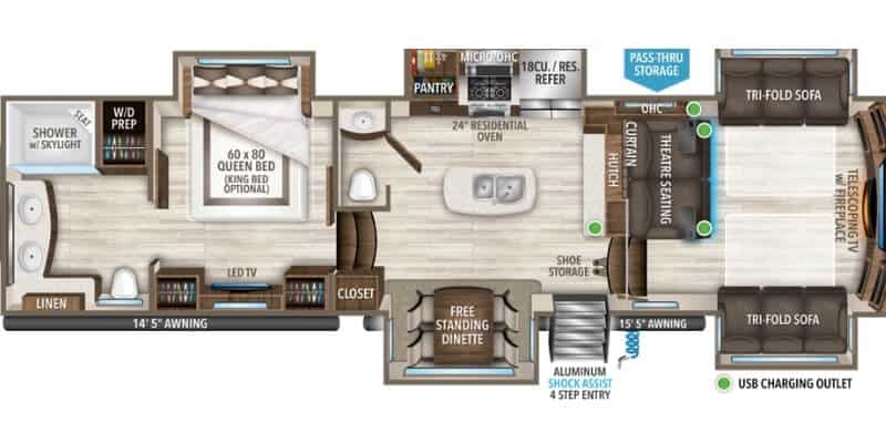 The 2021 Grand Design Solitude 380FL Floorplan The 2021 Grand Design Solitude 380FL Floorplan