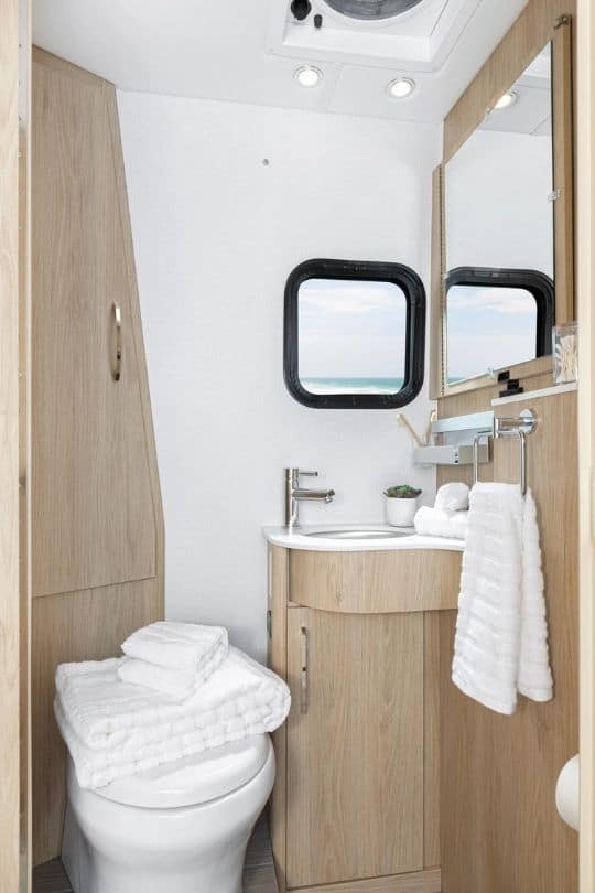What Is a Class B+ RV and What Do They Offer? 5 Class-B-Can-Have-A-Dry-Bath-Where-The-Shower-Is-Separate-From-The-Sink-And-Toilet