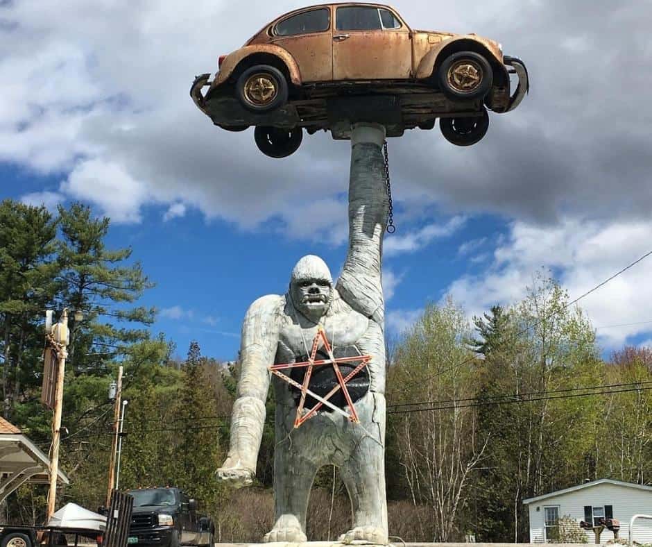 Weirdest Roadside Attractions in all 50 states across America 46 Queen-Connie-Gorilla-Holding-a-VW-Beetle-Vermont