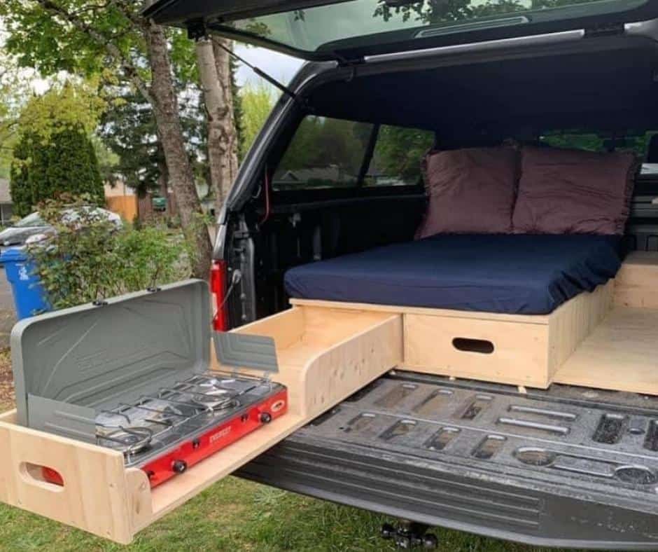 6 Sleeping Platforms Ideas for Truck Camping 5 Try A Wooden Design With Built-in Drawers