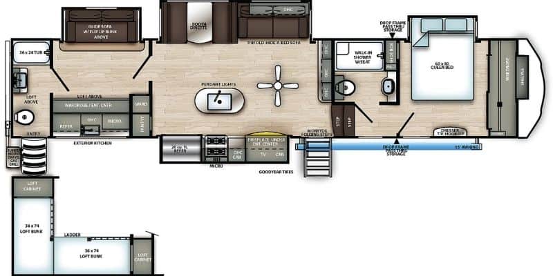 5 Luxurious RVs With Stylish Built-In Bathtubs 4 Forest River Sandpiper 383RBLOK