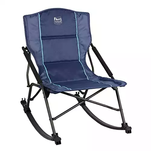 TIMBER RIDGE Folding Rocking Camping Chair with Hard Armrests, Portable Outdoor Rocker for Patio, Garden, Lawn, Supports up to 250 lbs, Blue