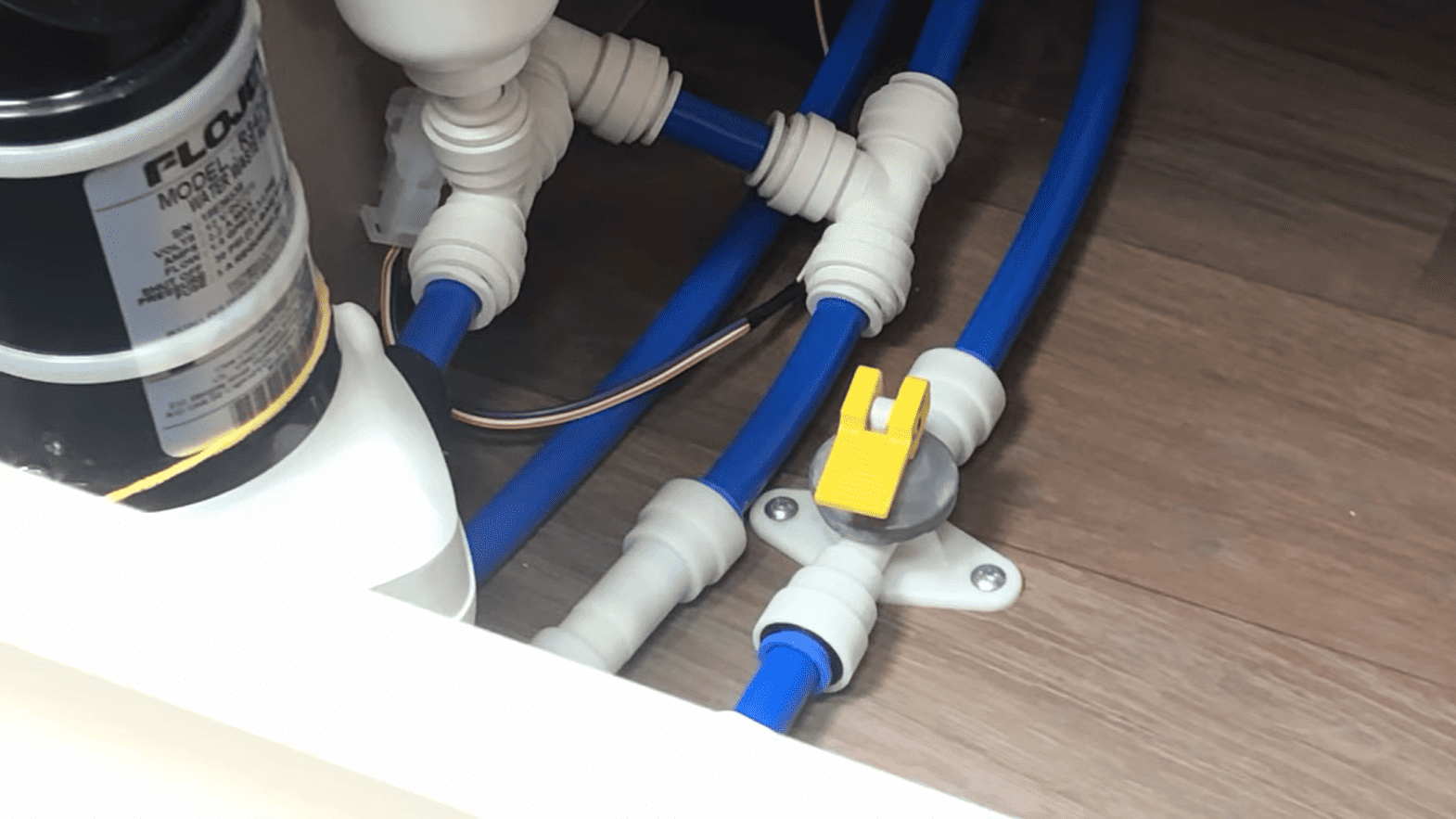 Image showing the same bypass valve this time switched so that it will direct water away from the heater. 