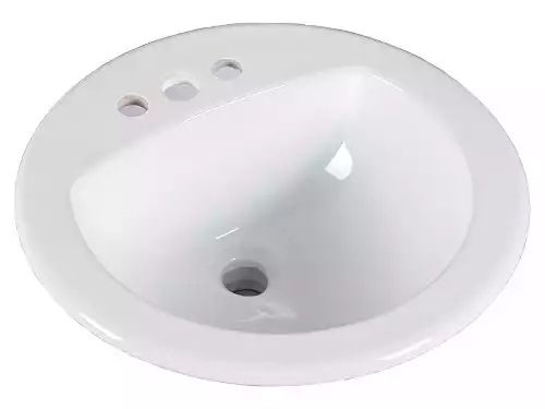 KINGSMAN 19 Inch Durable Round Topmount/Self Rimming/Drop In Vitreous Ceramic Lavatory Vanity Bathroom Sink - Pure White (19")
