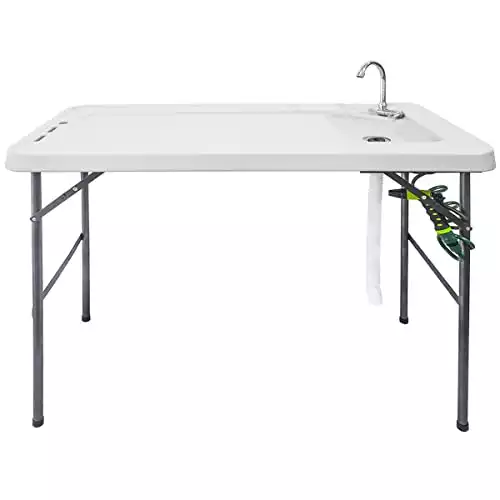Goplus Folding Fish Cleaning Table with Sink and Spray Nozzle, Heavy Duty Fillet Table with Hose Hook Up and Faucet, Portable Outdoor Camping Sink Station for Dock Beach Patio Picnic