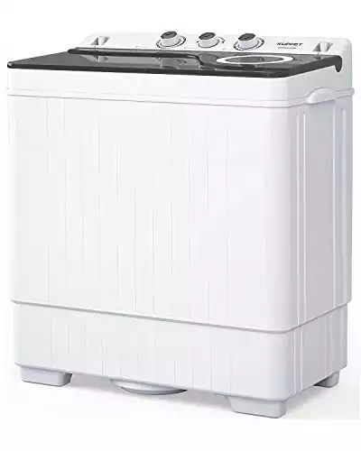KUPPET Compact Twin Tub Portable Mini Washing Machine 26lbs Capacity, Washer(18lbs)&Spiner(8lbs)/Built-in Drain Pump/Semi-Automatic (White&Gray)