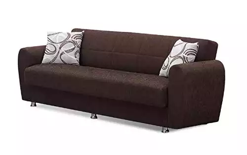BEYAN Boston Collection Modern Convertible Folding Sofa Bed with Storage Space, Includes 2 Pillows, Dark Brown