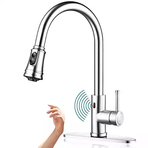 Touchless Kitchen Faucet,Welsan Hands Free Automatic Smart Kitchen Faucet Touchless with Pull Down Sprayer Stainless Steel Brushed Nickle, Single Handle Motion Sensor Activated Kitchen Sink Faucet