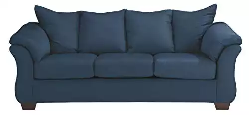Signature Design by Ashley Darcy Casual Plush Full Sofa Sleeper with Memory Foam Mattress, Dark Blue