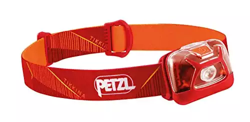 PETZL TIKKINA Headlamp - Simple, Lightweight, Compact 250 Lumen Headlamp for Hiking, Climbing, and Camping - Red