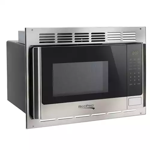 RecPro RV Stainless Steel Microwave with Trim Kit | 1.0 Cu. Ft. | 900W | Direct replacement for Greystone and High Pointe