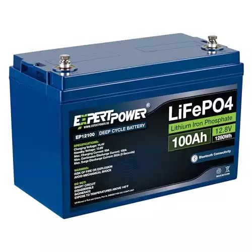 ExpertPower 12V 100Ah Lithium LiFePO4 Deep Cycle Rechargeable Battery | Bluetooth | 2500-7000 Life Cycles & 10-Year Lifetime | Built-in BMS | RV, Camper, Solar, Trolling Motor, Overland, Off-Grid