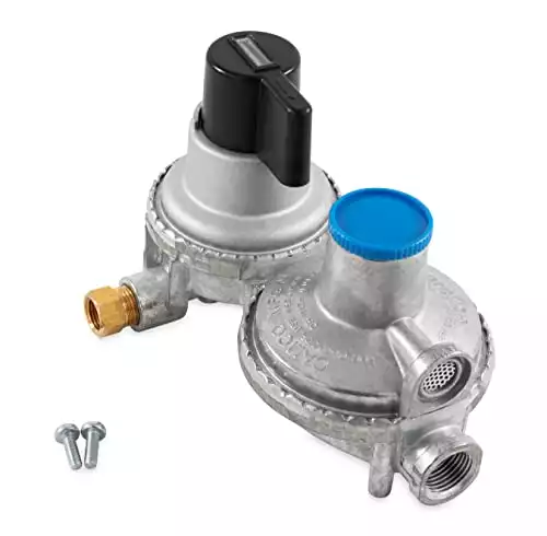 Camco Propane Double-Stage Auto-Changeover Regulator | Features Auto Switch Over from Empty to Full Propane Tank | Ideal for Refilling Propane Supplies for RVing, Camping, Grilling, and More (59005)