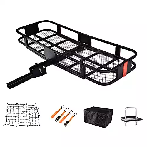 USSerenaY Hitch Cargo Carrier Trailer Hitch Luggage Rack with Net, Waterproof Cargo Bag and 2 Reinforced Straps Folding Car Hitch Mount 550lbs(Black)