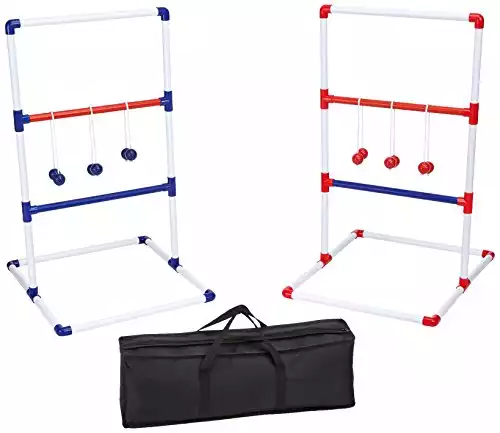 Amazon Basics Ladder Toss Outdoor Lawn Game Set with Soft Carrying Case, 2 Count, Full Size, Blue,Red, 22" x 26" x 38"