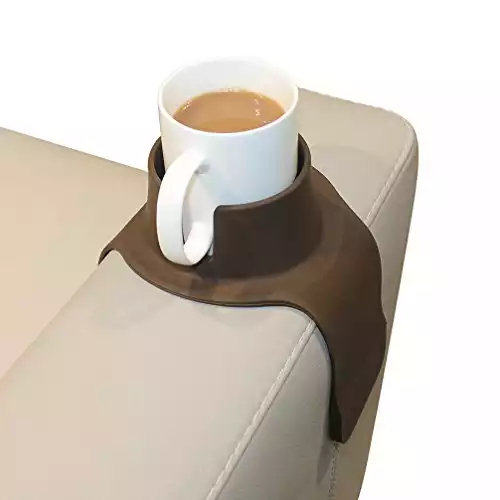 CouchCoaster - The Original and Patented Armrest Couch Cup Holder – A Weighted, Silicone, Anti Slip Coaster Stops Spills On Your Sofa, Arm Chair Or Recliner and Keeps Drinks Within Reach, Mocha Brow...
