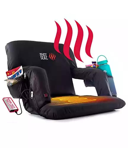 POP Design The Original Hot Seat, Portable Heated Stadium Seat for Bleachers, Reclining Arm and Back Support, Thick Cushion (USB Battery Not Included)