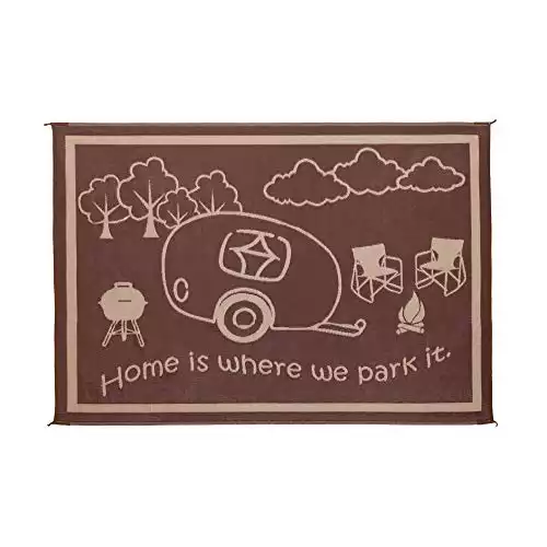 Stylish Camping 8-Feet x 18-Feet Outdoor RV Home Patio Reversible Mat - Brown/Beige