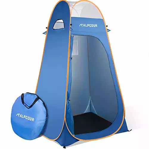 Alpcour Portable Pop Up Tent – Privacy Tent for Portable Toilet, Shower and Changing Room for Camping and Outdoors – Spacious, Extra Tall and Waterproof with Utility Accessories - Sturdy and Easy ...