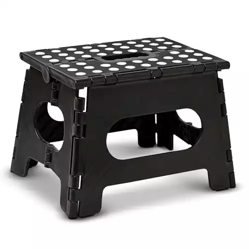 Handy Laundry Folding Step Stool, The Lightweight Step Stool, Sturdy Enough to Support Adults & Safe Enough for Kids, Opens Easy with One Flip, for Kitchen, Bathroom, Bedroom (Black)