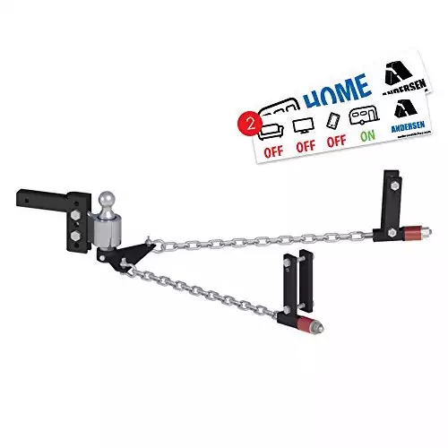 Andersen Hitches 3350 | No Sway Weight Distribution Hitch | 4" Drop-Rise | 2 5-16" Ball | 3", 4", 5", 6" Universal Frame Brackets | Includes 2 Bumper Stickers