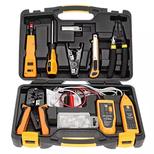 InstallerParts Professional Network Tool Kit 15 In 1 - RJ45 Crimper Tool Cat 5 Cat6 Cable Tester, Gauge Wire Stripper Cutting Twisting Tool, Ethernet Punch Down Tool, Screwdriver, Knife