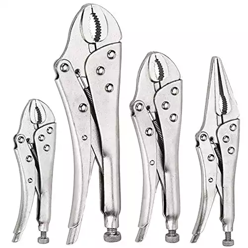 FASTPRO 4-piece Locking Pliers Set, 5", 7" and 10" Curved Jaw Locking Pliers, 6-1/2" Long Nose Locking Pliers Included, Vice Grip Wrench Set