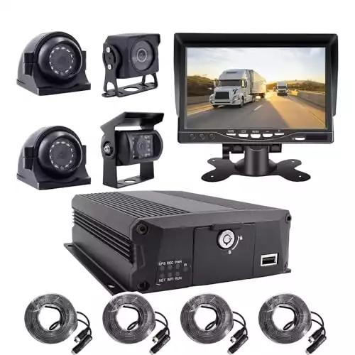JOINLGO 4-CH 1080P Mobile Vehicle Bus CCTV DVR Video Recorder Kit with Night Vision Waterproof Side Front Rear View Car Camera 7 inches IPS Monitor for Truck Van Fleet