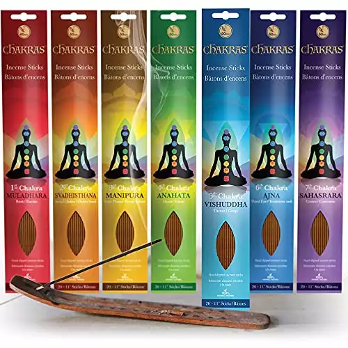 Chakras Incense Sticks, Perfect For Meditation, Reiki, Yoga, Relaxation, & Healing. Natural Hand Dipped Incense Variety Set, Cleanse & Purify Your Space. Made With Natural Bamboo For A Clean B...