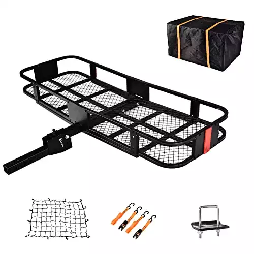 TITIMO 60"x21"x6" Folding Hitch Mount Cargo Carrier - Luggage Basket Rack Fits 2" Receiver - Rear Cargo Rack for SUV, Truck, Car(Includes Cargo Net, Ratchet Straps, Waterproof Cove...
