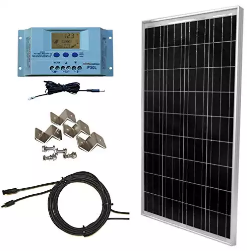 WindyNation 100 Watt Solar Panel Off-Grid RV Boat Kit with LCD PWM Charge Controller + Solar Cable + Connectors + Mounting Brackets