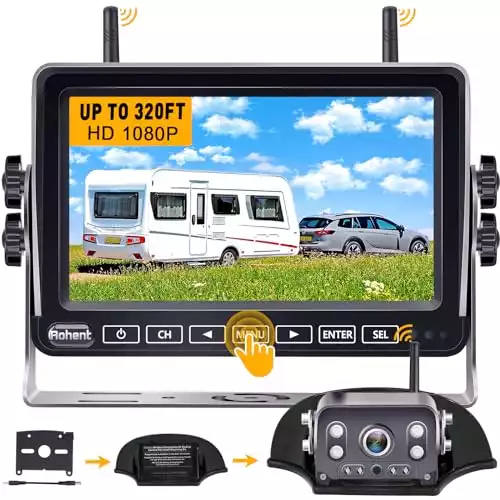 RV Backup Camera Wireless Strong Signal: HD 1080P 7'' Touch Key Recording Monitor Rear View System for Trailers/Trucks/5th Wheel 4 Channels Easy Setup Plug and Play for Furrion Pre-Wired Mou...