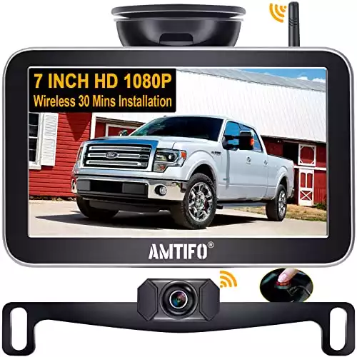 Wireless Backup Camera 7-Inch Monitor Cigarette Lighter Powered Easy Set up Licence Plate Camera Multi-Screen DIY Guide Lines Waterproof Rear View Camera for Car SUV Pickup Truck Camper - AMTIFO W70