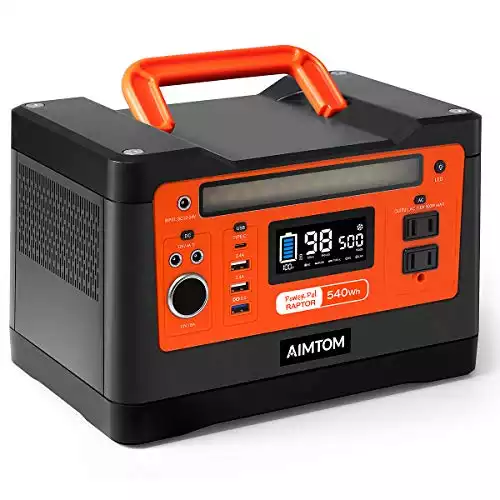 AIMTOM 540Wh Portable Power Station, Lithium Battery Pack with 110V/500W AC, 12V DC, USB, Carport, USB-C, Solar-Ready Generator Alternative (Solar Panel Optional) for Outdoor RV Camping Emergency