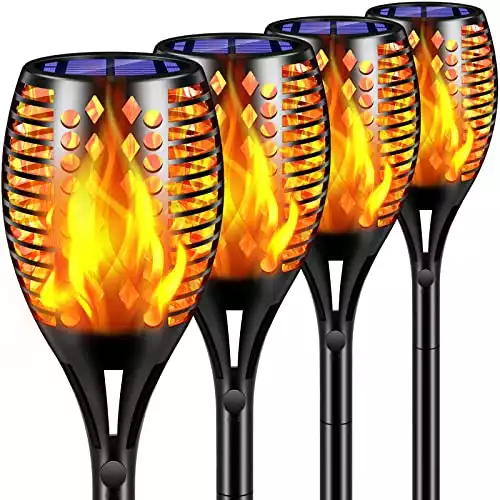 TomCare Solar Lights Upgraded, 43" Waterproof Flickering Flames 96 LED Torches Lights Outdoor Solar Landscape Decoration Lighting Auto On/Off Pathway Lights for Garden Patio Yard Christmas, Black...