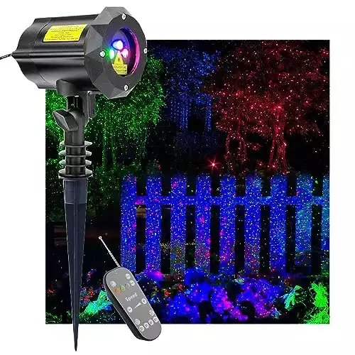 LEDMall Christmas Laser Projector Lights Outdoor, Motion Firefly Red, Green and Blue with Remote Control and Security Lock