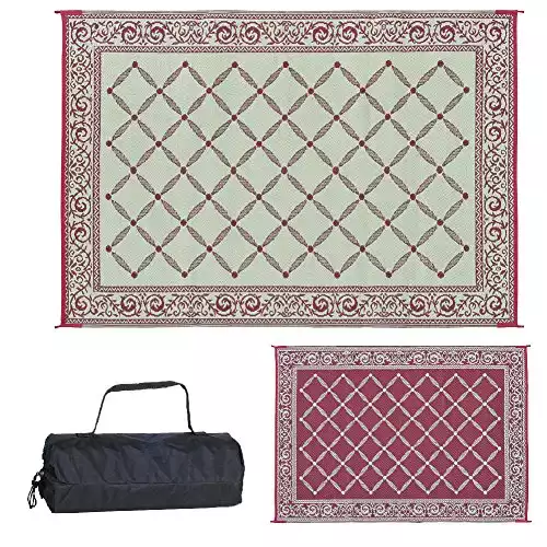 Stylish Camping 116095 6-feet by 9-feet Reversible Mat, Plastic Straw Rug, Large Floor Mat for Outdoors, RV, Patio, Backyard, Picnic, Beach, Camping (Burgundy/Beige)