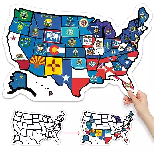 RV State Sticker Travel Map - 11" x 17" - USA States Visited Decal - United States Non Magnet Road Trip Window Stickers - Trailer Supplies & Accessories - Exterior or Interior Motorhome ...