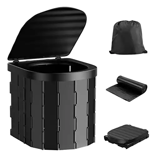 Portable Toilet for Camping, Folding with Lid, Waterproof Porta Potty Car Bucket Adults, Travel Camping Hiking Boat Trips Beach
