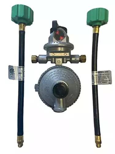 Fairview RV Camper LP Propane 2 Stage Automatic Regulator with 2 x 12 QCC Acme Pigtails, GR-9984