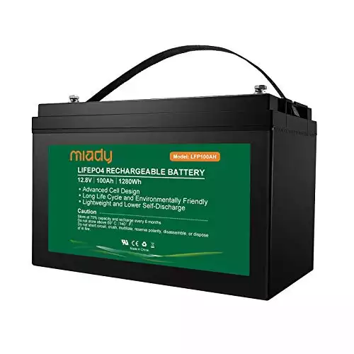 Miady 12V 100Ah Lithium Phosphate Battery, 2000+ Cycles LiFePO4 Battery, Replacement Battery for Solar Power, RV, EV and Marine Applications