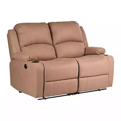 Camper Comfort 58" Wall Hugger Reclining RV Theater Seats | Double Recliner RV Sofa | RV Couch | Wall Hugger Recliner | RV Theater Seating | RV Furniture (Powered, Sand)