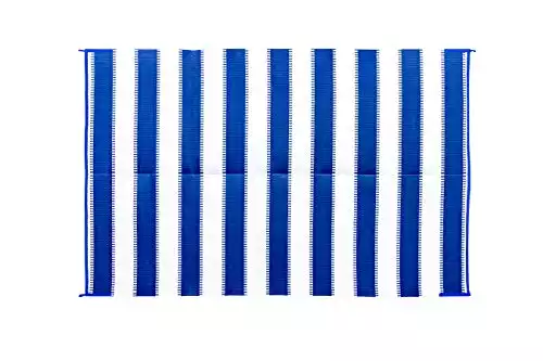 Camco 42871 Awning Leisure Mat-Blue Stripe 6' X 9'