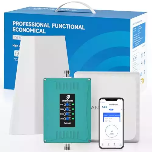 Phonetone Cell Phone Signal Booster for Home Office Basement,Boosts 5G 4G LTE & 3G Signals,Supports Verizon, AT&T, T-Mobile & More on Band 2 4 5 12 13 17 | FCC Approved