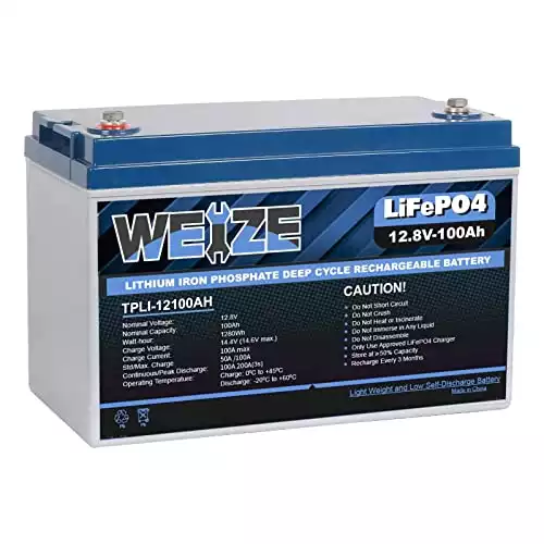Weize 12V 100Ah LiFePO4 Lithium Battery, Built-in Smart BMS, Low Temperature Protection Group 31 Deep Cycle Battery Perfect for RV, Solar, Marine, Overland/Van, and Off Grid Applications